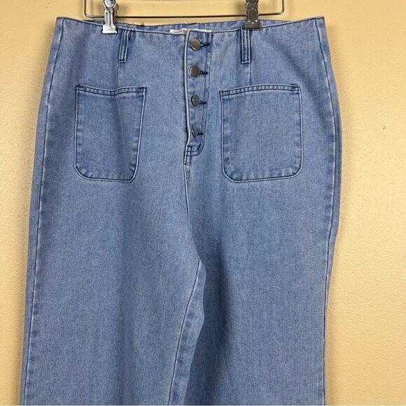 Miss Sparkling Flared Wide leg High Waisted Jeans Button Pockets Denim Jeans XL - Picture 4 of 7